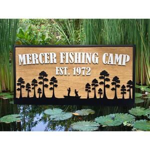 Custom Fishing Camp Sign Personalized Cabin Lake House Decor with Family Name